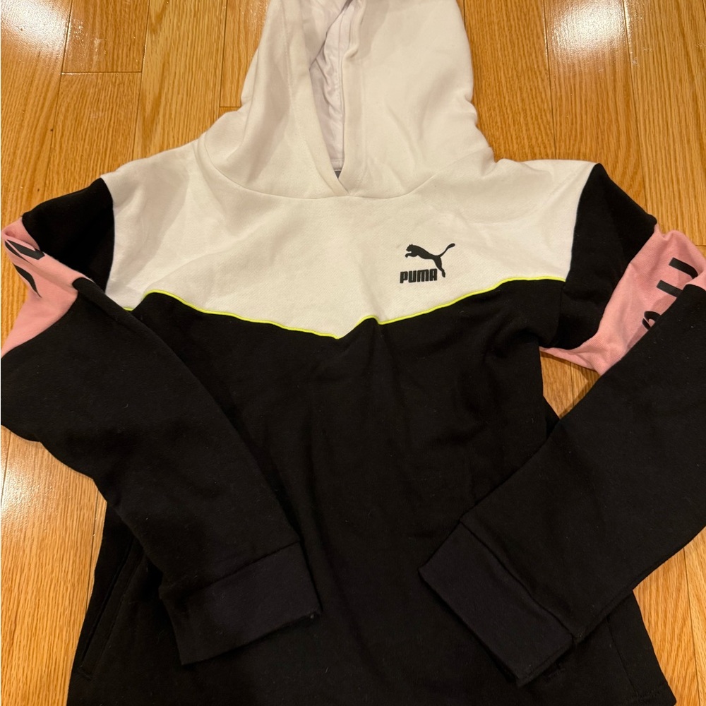Puma Black, White & Pink Colorblock Hoodie Kids
